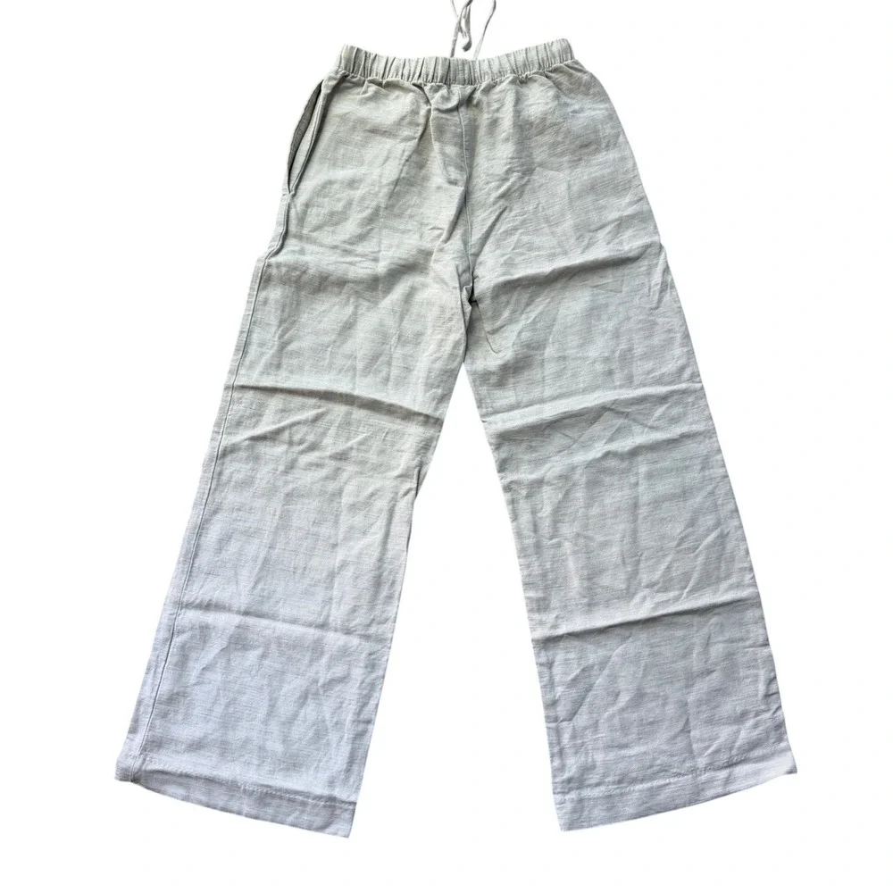 Wilfred Aritzia Linen Blend Wide Leg Pants Beige XS Elastic Waist Drawstring
